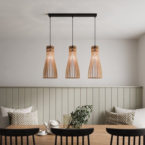 TEMAR LIGHTING Висяща лампа Bottle, с три лампи, Затъмняване, Дърво, Дневна/трапезария, Дървесина, Къща в провинцията / Рустик