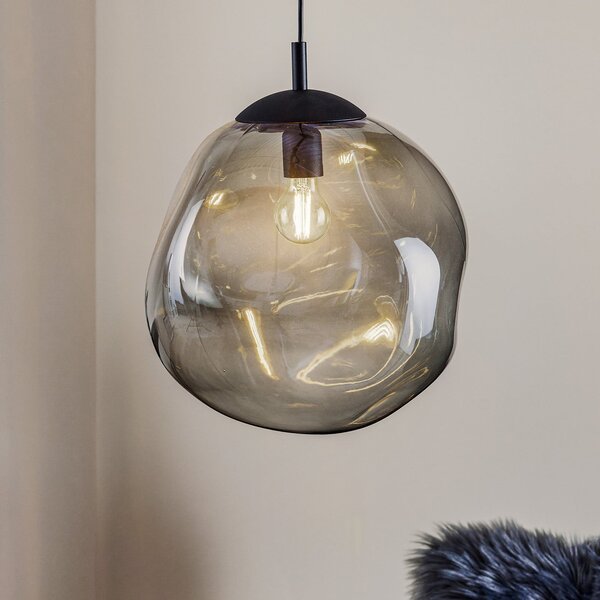 TK Lighting Стъклена висяща лампа Sol, Ø 35 см, черна/димово сива, Затъмняване, Прозрачен, Дневна/трапезария, Стъкло, Модерен