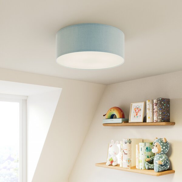 TK Lighting Таванска лампа Rondo Kids, Ø 38 cm, синя, Затъмняване, Син, Детска стая, Плат / текстил, Модерен