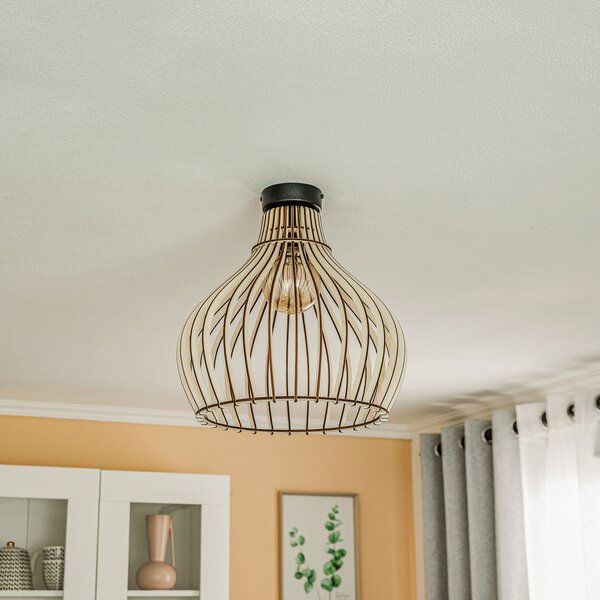 TEMAR LIGHTING Таванска лампа Barrel с дървен абажур, Затъмняване, Дърво, Дневна/трапезария, Дървесина, Къща в провинцията / Рустик