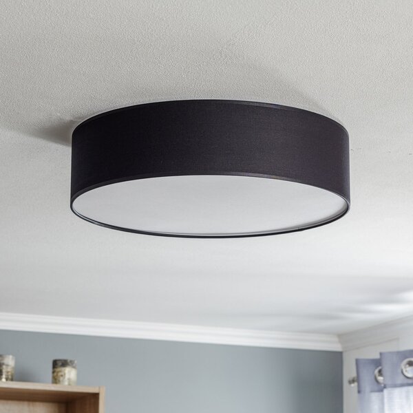 TK Lighting Осветително тяло за таван Rondo, черно, Ø 50 cm, Затъмняване, Черен, спалня, Плат / текстил, Модерен