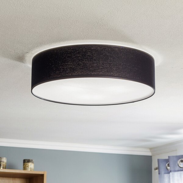 TK Lighting Осветително тяло за таван Rondo, черно, Ø 50 cm, Затъмняване, Черен, спалня, Плат / текстил, Модерен