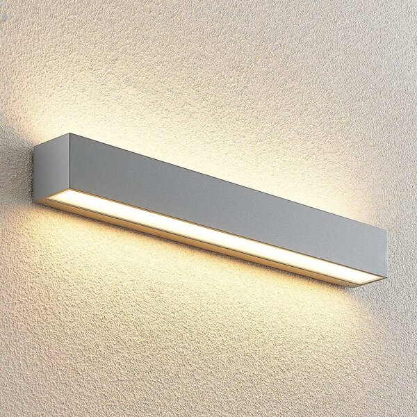 Lucande LED външна лампа Lengo 50 cm сребриста up/down 3000 K, Металик, Алуминий, Модерен