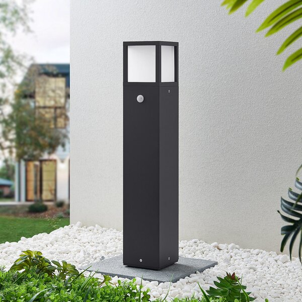Lucande LED светлина за пътеки Dewari, детектор движение, 65 cm, IP54, Сив, Алуминий, Модерен