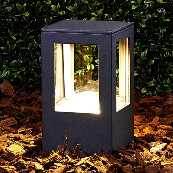 Lucande LED лампа за пиедестал Nicola, 20 cm, антрацит, IP54, Черен, Алуминий, Модерен
