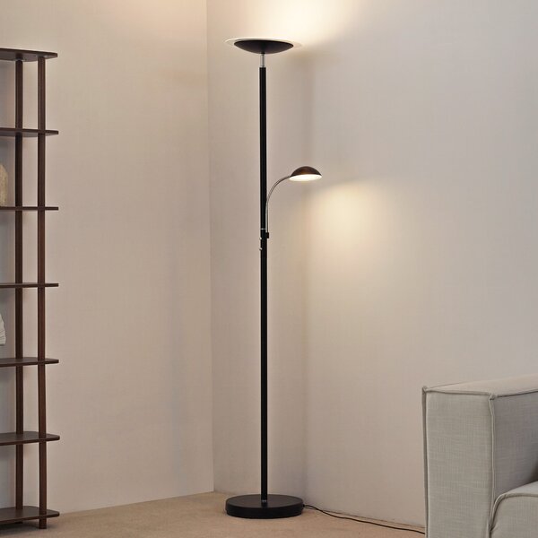 Lindby LED стояща лампа Malea, черна, за четене, с регулируема яркост, Затъмняване, Черен, Дневна/трапезария, Метал, Модерен, Светлина за четене