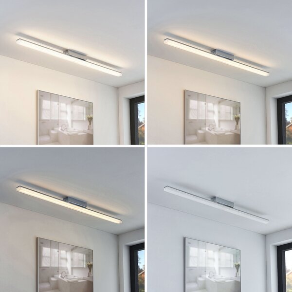 Lindby LED осветление за баня Levke, 100 cm, с възможност димиране, IP44, Затъмняване, Бял, Баня, Метал, Модерен