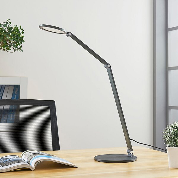 Lucande LED настолна лампа Mion, 41 cm, кръгла, с възможност за димиране, Затъмняване, Сив, кабинет / офис, Метал, Модерен