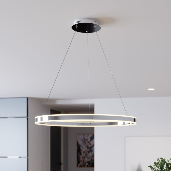 Lucande LED висящо осветително тяло Lyani, 80 cm, хром, с възможност за димиране, Затъмняване, Металик, Дневна/трапезария, Метал, Модерен