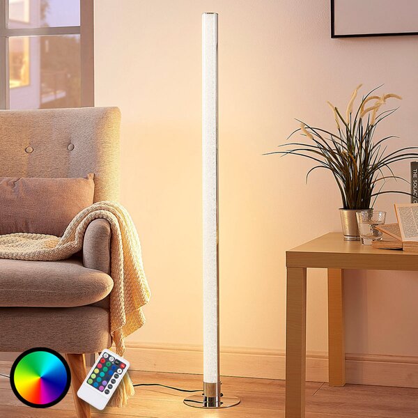Lindby LED лампа Hadis, RGB, дистанционно управление, бяла, 120 cm, Затъмняване, Металик, Дневна/трапезария, Пластмаса, Модерен