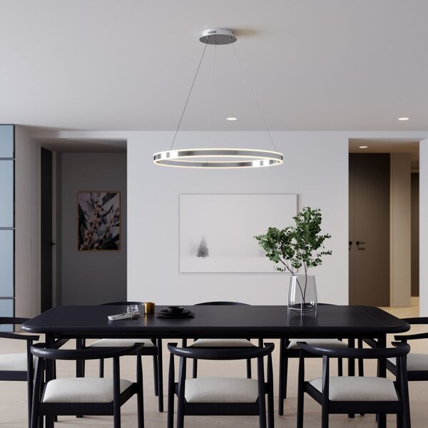 Lucande LED висящо осветително тяло Lyani, 80 cm, хром, с възможност за димиране, Затъмняване, Металик, Дневна/трапезария, Метал, Модерен