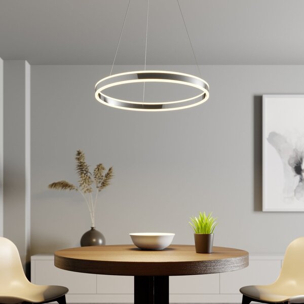 Lucande LED висящо осветително тяло Lyani, Ø 60 cm, хром, с възможност за, Затъмняване, Металик, Дневна/трапезария, Метал, Модерен