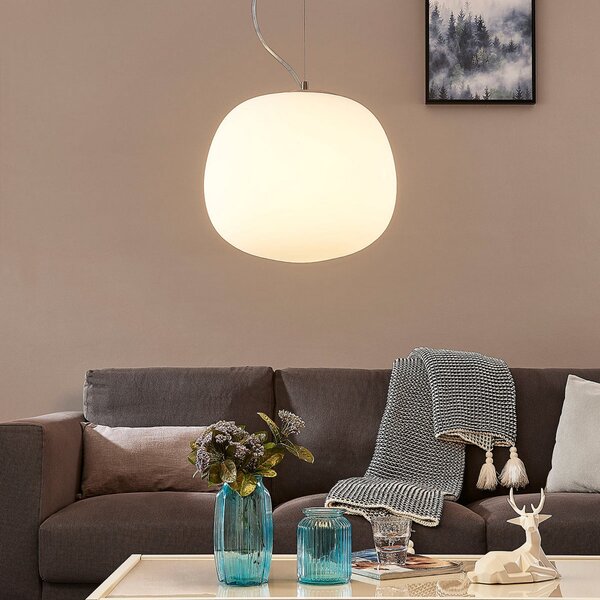 Lindby Висяща лампа Ginevra, Ø 38 cm, бяла, стъкло, E27, Затъмняване, Бял, Кухня, Стъкло, Модерен