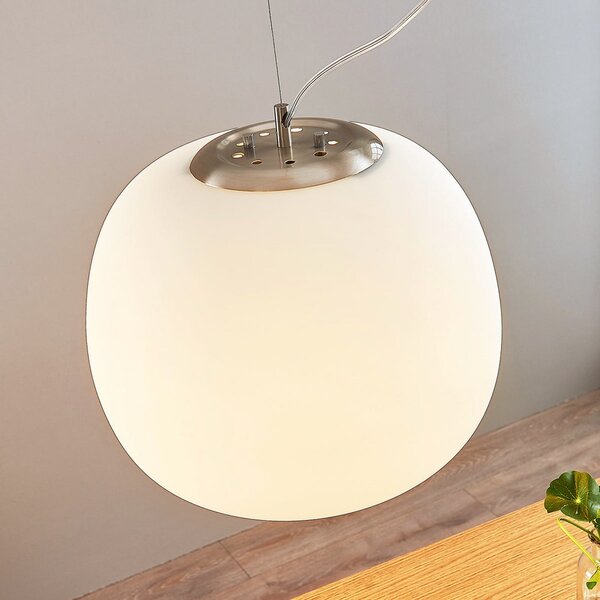 Lindby Висяща лампа Ginevra, Ø 38 cm, бяла, стъкло, E27, Затъмняване, Бял, Кухня, Стъкло, Модерен
