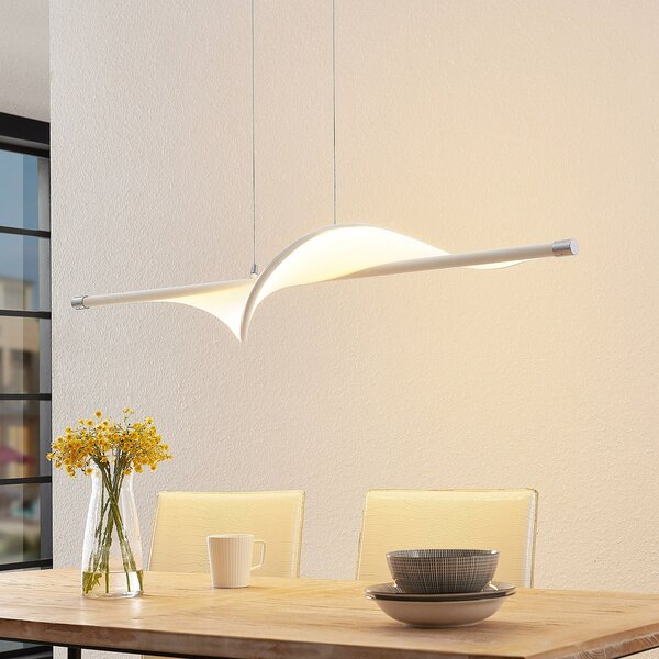 Lucande LED висяща лампа Edano, 122 cm, бяла, текстилна, с възможност за, Затъмняване, Бял, Дневна/трапезария, Плат / текстил, Модерен