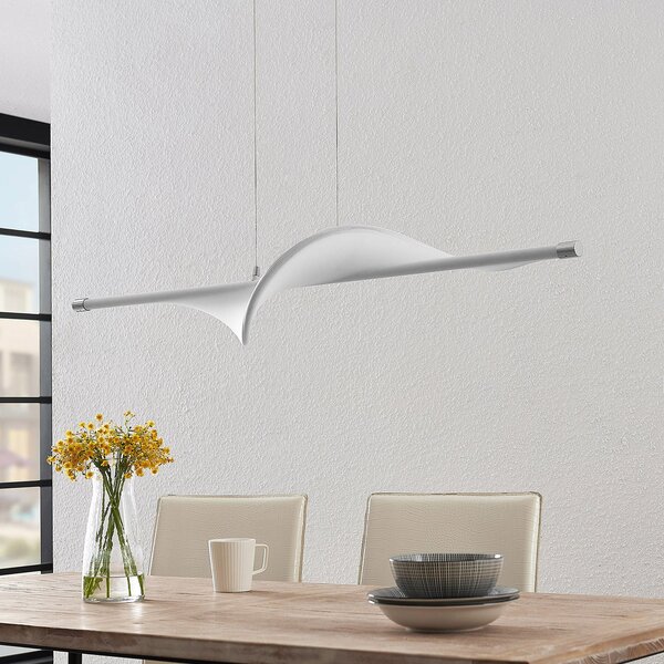 Lucande LED висяща лампа Edano, 122 cm, бяла, текстилна, с възможност за, Затъмняване, Бял, Дневна/трапезария, Плат / текстил, Модерен