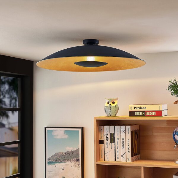 Lindby Таванна лампа Narisara, Ø 80 cm, E27, черно-златиста, Затъмняване, Черен, Дневна/трапезария, Метал, Модерен