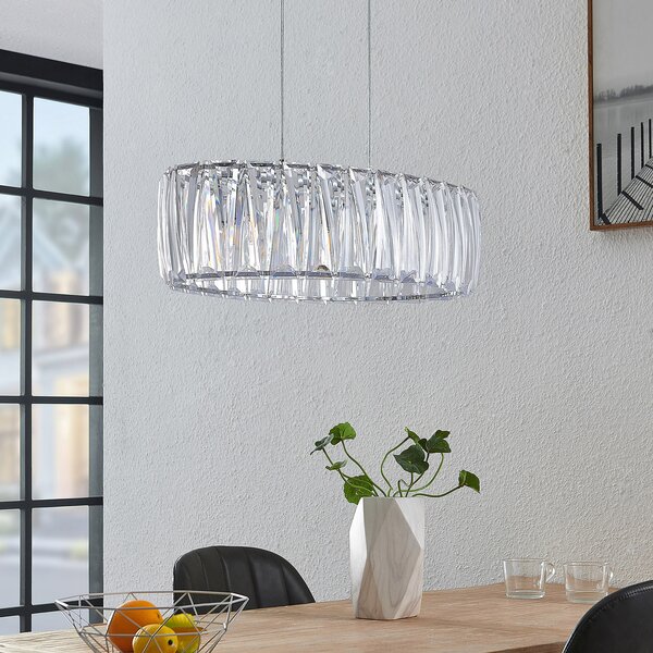 Lindby Висяща лампа Sofia, 68 cm, 3 светлини, E14, хром/ясен, Затъмняване, Прозрачен, Дневна/трапезария, Пластмаса, Модерен