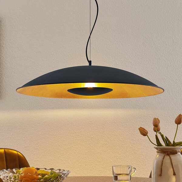 Lindby Висяща лампа Narisara, Ø 80 cm, E27, черно-златиста, Затъмняване, Черен, Дневна/трапезария, Метал, Модерен