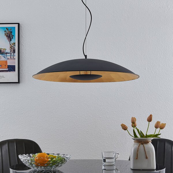 Lindby Висяща лампа Narisara, Ø 80 cm, E27, черно-златиста, Затъмняване, Черен, Дневна/трапезария, Метал, Модерен