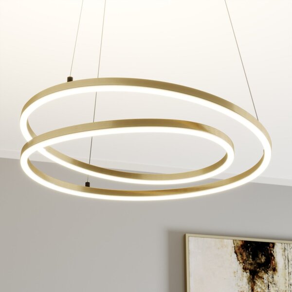 Lindby LED висяща лампа Davian, цвят месинг, 49 cm, с възможност за димиране, Затъмняване, Злато / месинг, Дневна/трапезария, Алуминий, Модерен