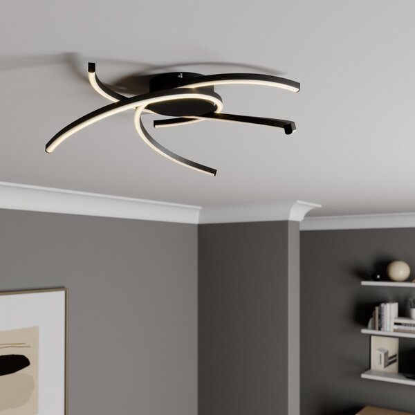 Lindby Katris LED осветление за таван, 58 cm, черно, Затъмняване, Черен, Дневна/трапезария, Метал, Модерен