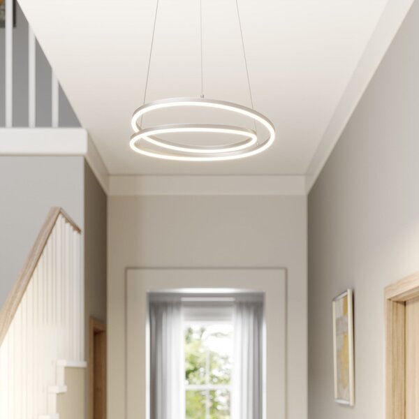 Lindby LED висяща лампа Davian, цвят никел, Ø 49 cm, с възможност за димиране, Затъмняване, Металик, Дневна/трапезария, Алуминий, Модерен