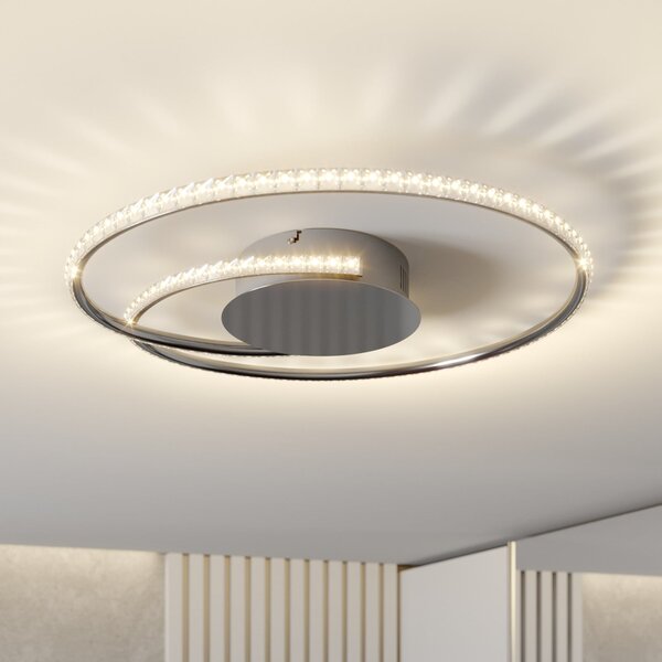 Lindby LED лампа за таван Joline, Ø 45 cm, кристали, метал, Металик, Дневна/трапезария, Метал, Модерен