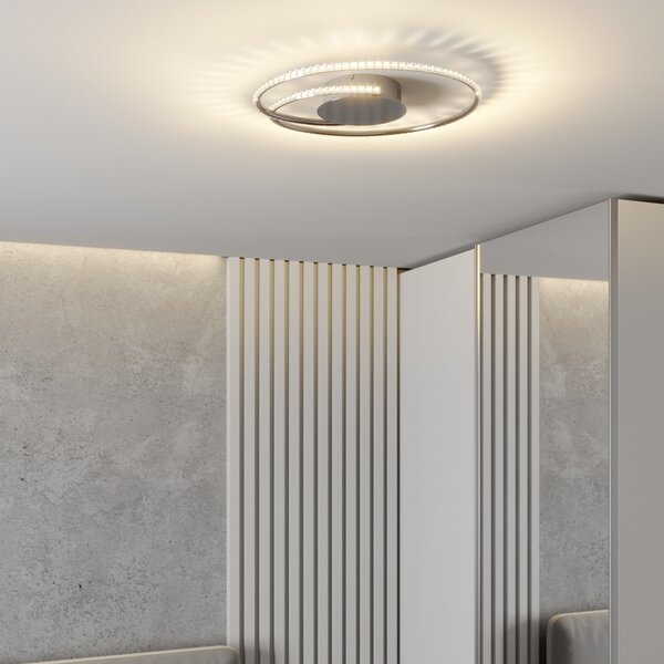 Lindby LED лампа за таван Joline, Ø 45 cm, кристали, метал, Металик, Дневна/трапезария, Метал, Модерен