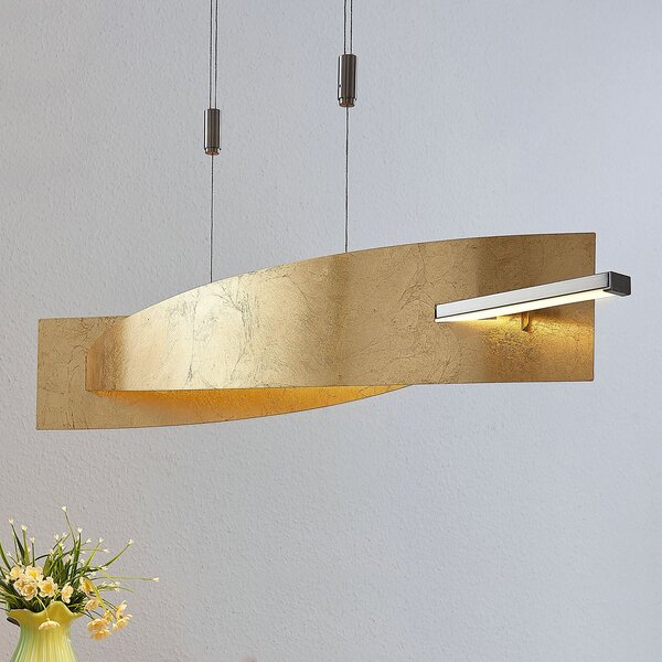 Lucande LED висящо осветление Marija, 101 cm, златист цвят, с възможност за, Затъмняване, Злато / месинг, Дневна/трапезария, Метал, Модерен