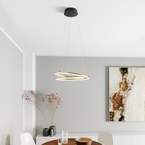 Lindby LED висяща лампа Davian, цвят месинг, 49 cm, с възможност за димиране, Затъмняване, Злато / месинг, Дневна/трапезария, Алуминий, Модерен