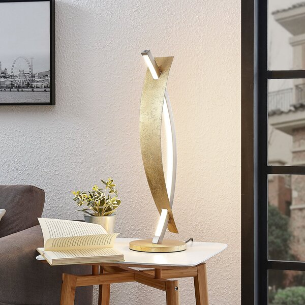 Lucande LED настолна лампа Marija, златист цвят, с възможност за димиране, 62 cm, Затъмняване, Злато / месинг, Дневна/трапезария, Метал, Модерен