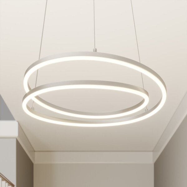 Lindby LED висяща лампа Davian, цвят никел, Ø 49 cm, с възможност за димиране, Затъмняване, Металик, Дневна/трапезария, Алуминий, Модерен