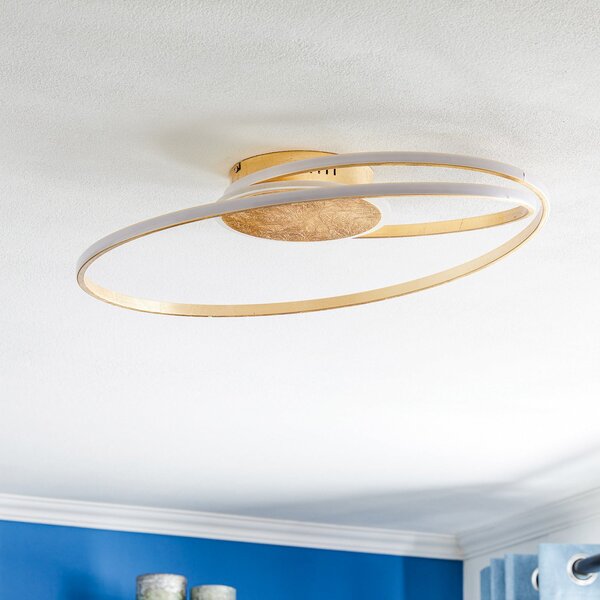 Lindby LED осветление за таван Dorle, Ø 60 cm, златисто, алуминий, Затъмняване, Злато / месинг, Дневна/трапезария, Метал, Модерен