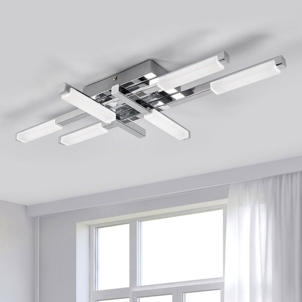 Lindby LED лампа за таван Patrik, 62 cm, 6 светлини, хром, IP44, Металик, Баня, Метал, Модерен