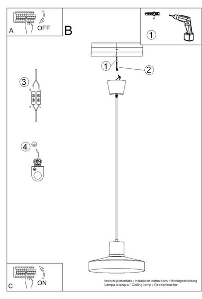 Черно висящо осветително тяло ø 35 cm Vito – Sollux