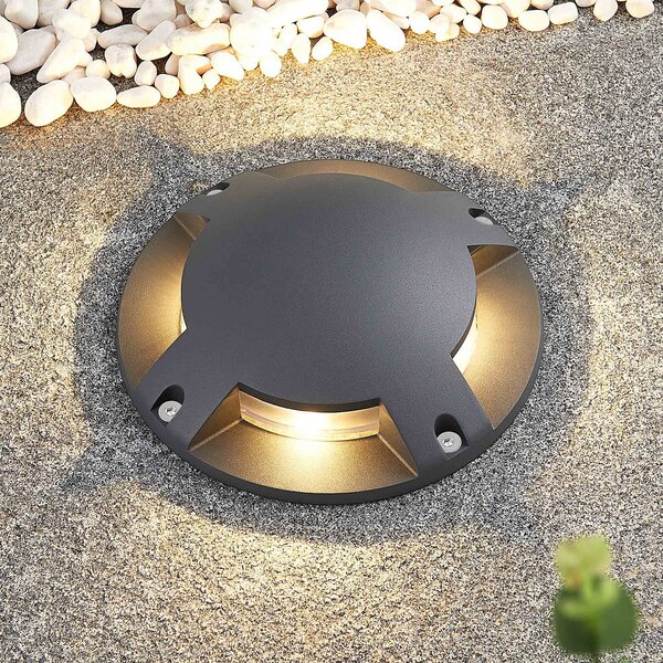 Lindby LED подов прожектор Cormac, 4 светлини, Ø 21 cm, IP67, Черен, Алуминий, Модерен