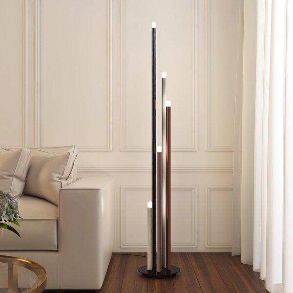 Lucande LED подова лампа Stoika, 150 cm, 5 светлини, метал, Затъмняване, Многоцветен, Дневна/трапезария, Метал, Модерен