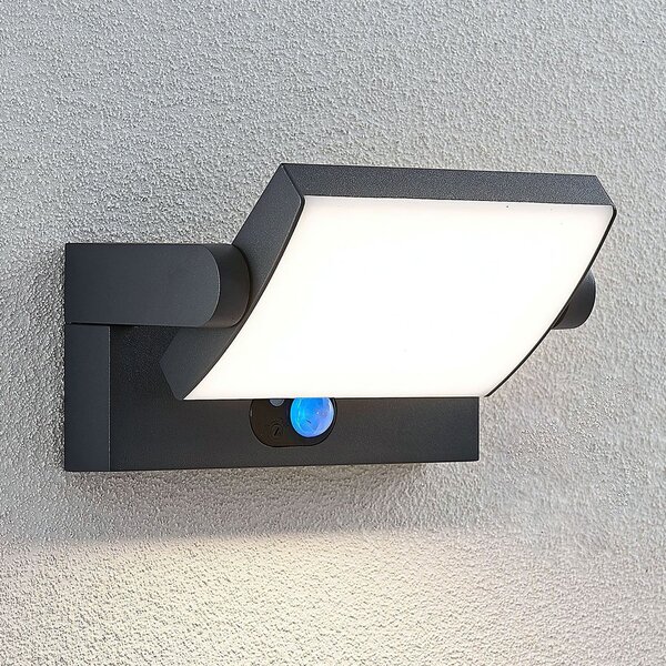 Lindby LED слънчева стенна лампа Sherin, антрацит, със сензор, IP54, Черен, Алуминий, Модерен