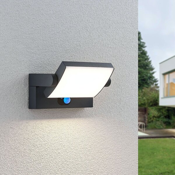Lindby LED слънчева стенна лампа Sherin, антрацит, със сензор, IP54, Черен, Алуминий, Модерен
