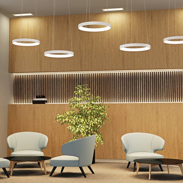 Arcchio LED висяща лампа Vivy, Ø 38 cm, бяла, метал, Затъмняване, Бял, Кухня, Метал, Модерен