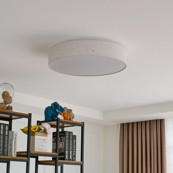 Lindby LED лампа за таван Ellamina, Ø 60 cm, бяла, текстил, Затъмняване, Бял, Дневна/трапезария, Плат / текстил, Модерен