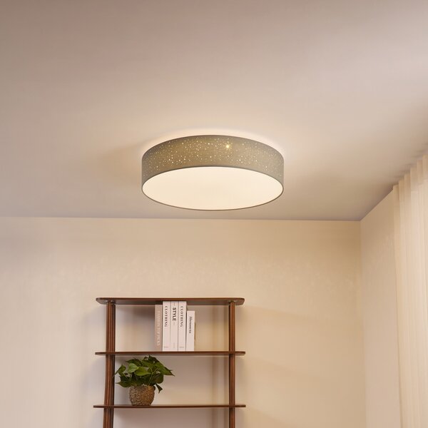Lindby LED таванна лампа Ellamina, 60 cm, светло сива, текстил, Затъмняване, Сив, Дневна/трапезария, Плат / текстил, Модерен