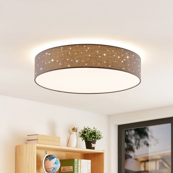 Lindby LED лампа за таван Ellamina, Ø 60 cm, антрацит, текстил, Затъмняване, Черен, Дневна/трапезария, Плат / текстил, Модерен