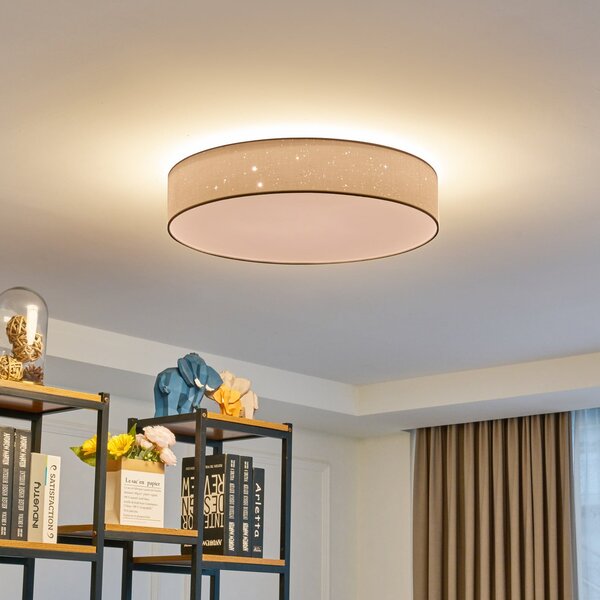 Lindby LED лампа за таван Ellamina, Ø 60 cm, бяла, текстил, Затъмняване, Бял, Дневна/трапезария, Плат / текстил, Модерен