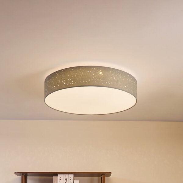Lindby LED таванна лампа Ellamina, 60 cm, светло сива, текстил, Затъмняване, Сив, Дневна/трапезария, Плат / текстил, Модерен