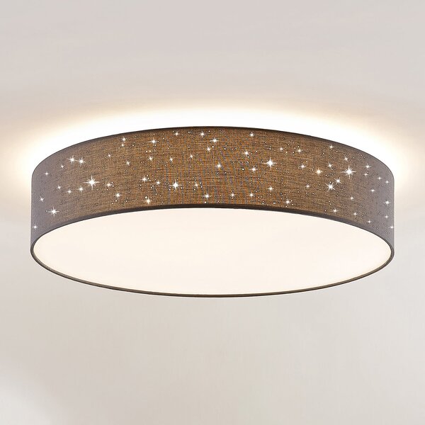 Lindby LED лампа за таван Ellamina, Ø 60 cm, антрацит, текстил, Затъмняване, Черен, Дневна/трапезария, Плат / текстил, Модерен