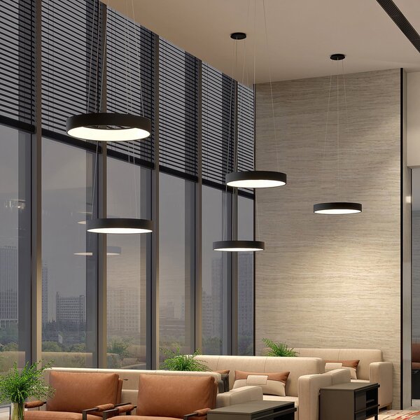Arcchio LED висяща лампа Aleksi, Ø 60 cm, черна, метал, CCT, Затъмняване, Черен, Кухня, Метал, Модерен