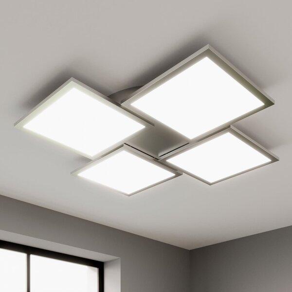 Lucande LED лампа за таван Ilira, 4-светлинна, сребриста, CCT, с възможност за, Затъмняване, Металик, Кухня, Алуминий, Модерен