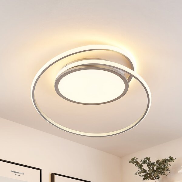Lucande LED лампа за таван Noud, 65 cm, сребро, метал, CCT, Затъмняване, Сив, спалня, Метал, Модерен